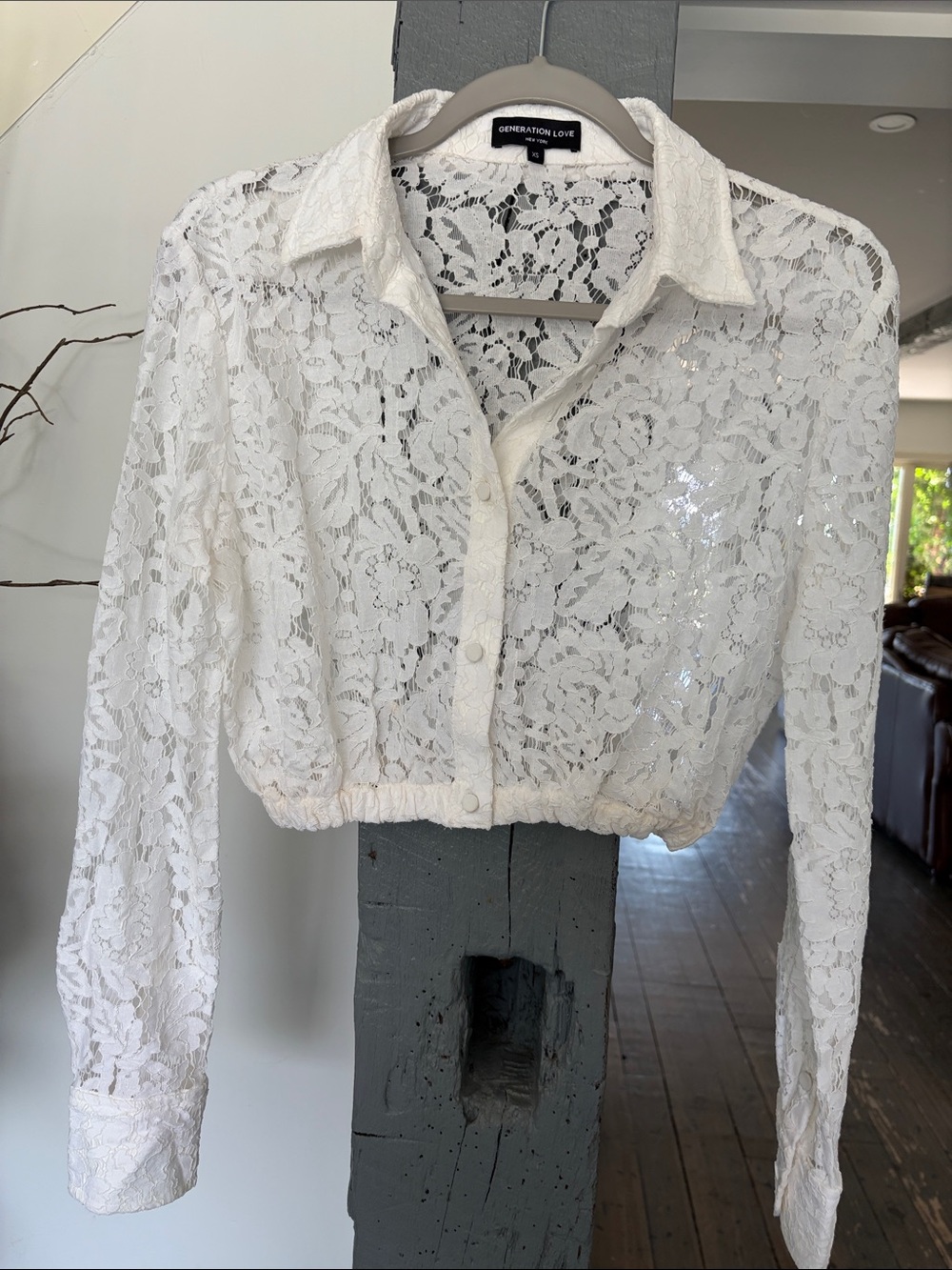 Generation Love White Lace Cropped Button-Down Shirt
